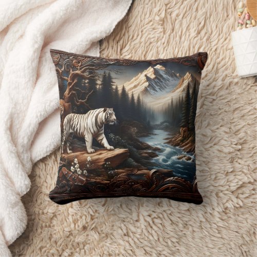 Majestic Bengal Tigers in Mountain Landscape Throw Pillow