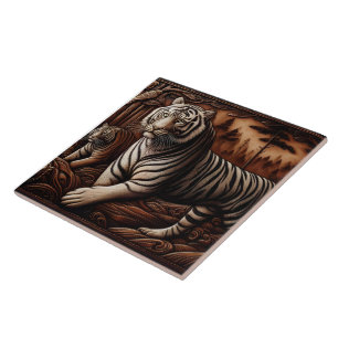 Majestic Bengal Tigers Roaming in Dense Forest Ceramic Tile