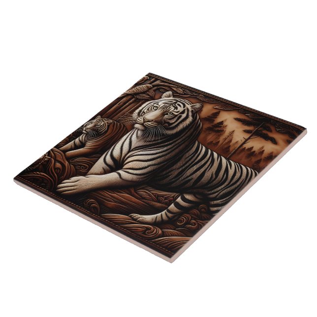 Majestic Bengal Tigers Roaming in Dense Forest Ceramic Tile (Side)