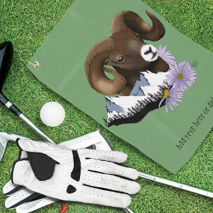 Majestic Bighorn Brown Sheep Ram Green Mountains  Golf Towel