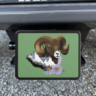 Majestic Bighorn Brown Sheep Ram Green Mountains Hitch Cover