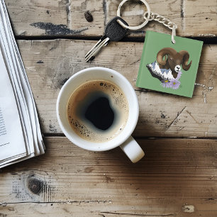 Majestic  Bighorn Brown Sheep Ram Green Mountains Keychain