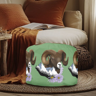 Majestic Bighorn Brown  Sheep Ram Green Mountains Pouf
