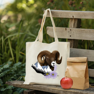 Majestic Bighorn Brown Sheep Ram Green Mountains Tote Bag