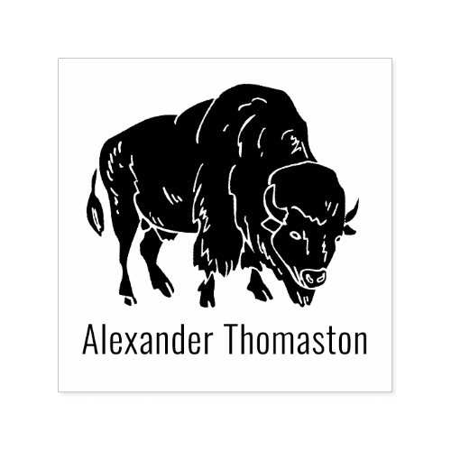 Majestic Bison Buffalo Silhouette Name Self_inking Stamp