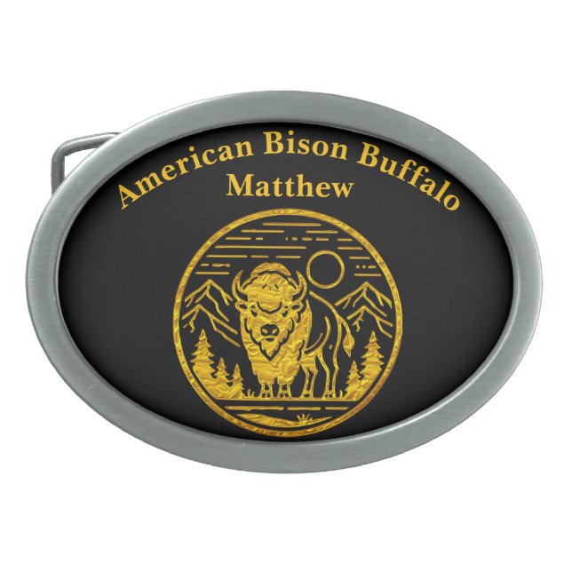 Majestic Bison in Mountain Landscape Belt Buckle (Front)