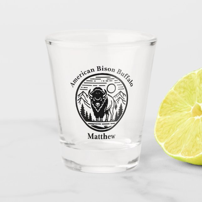 Majestic Bison in Mountain Landscape Shot Glass (Front)