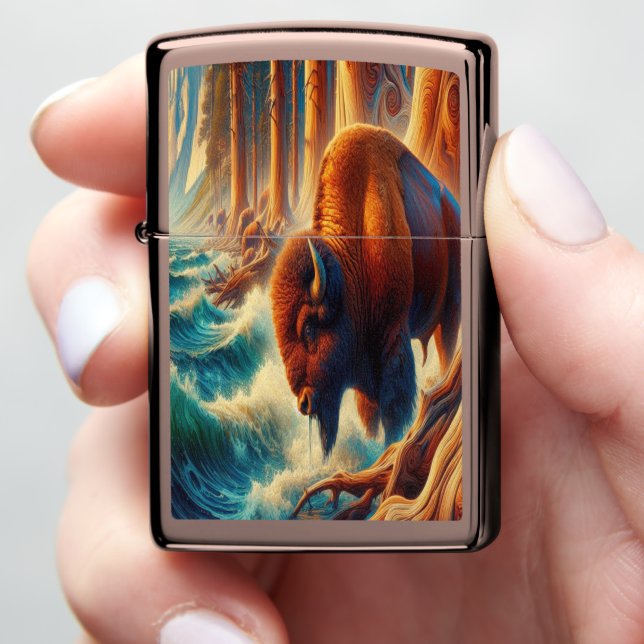 majestic bison stands tall  zippo lighter (In Hand)