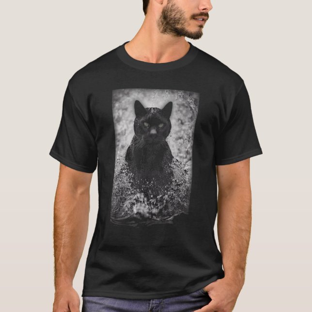 Majestic Black a Panther Cat Emerging From The Wat T-Shirt (Front)