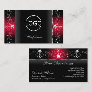 Majestic Black and Red Squiggled Jewels with Logo Business Card