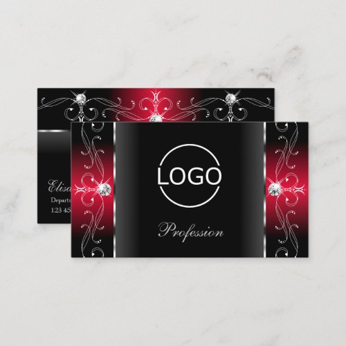 Majestic Black and Red Squiggled Jewels with Logo Business Card