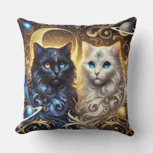 Majestic Black and White Cats Throw Pillow