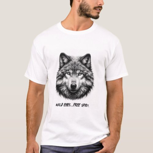 Majestic Black and White Wolf AI ART T_Shirt
