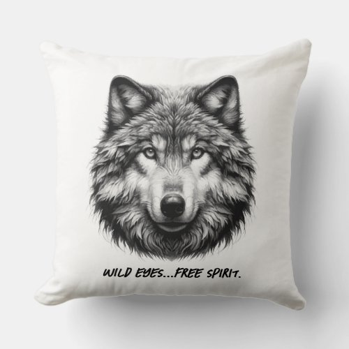 Majestic Black and White Wolf AI ART Throw Pillow
