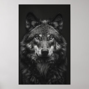 Majestic Black and White Wolf Portrait Poster