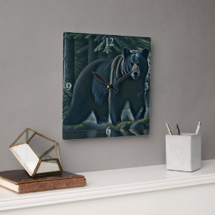 Majestic Black Bear Of The North Woods Square Wall Clock