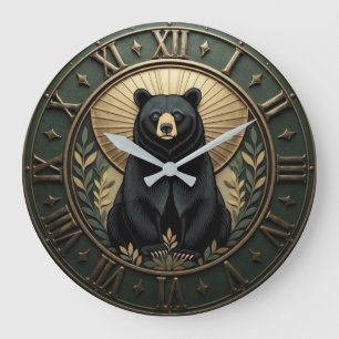 Majestic Black Bear Vintage Forest Animal Large Clock