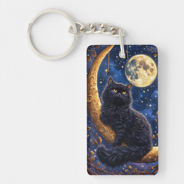 Majestic Black Cat Resting Keychain (Front)