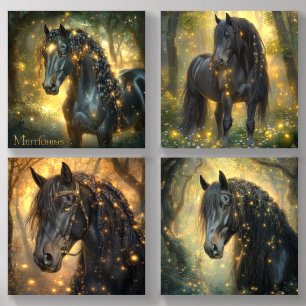 Majestic Black Friesian Horse Acrylic Photo Tile