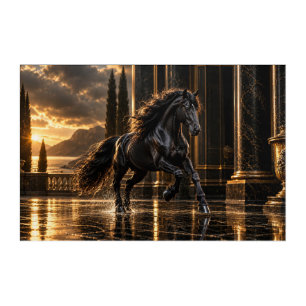Majestic Black Friesian Horse at Golden Sunset Acrylic Print