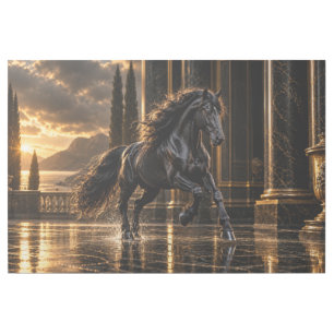 Majestic Black Friesian Horse at Golden Sunset Gallery Wrap