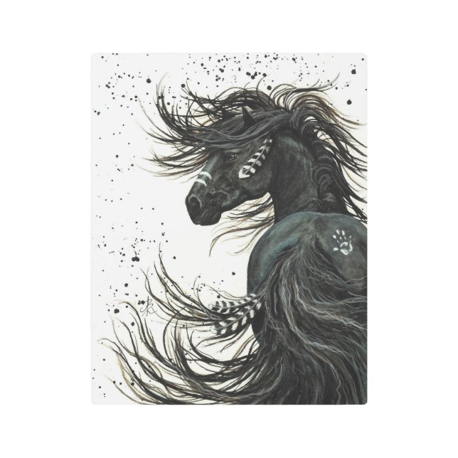 Majestic Black Friesian Horse Metal Art by Bihrle (Front)