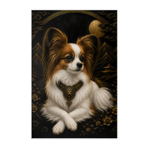 Majestic Black Gold Papillon Fantasy Dog Art