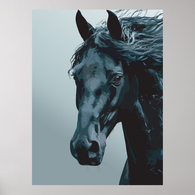 Majestic Black Horse Portrait Poster (Front)