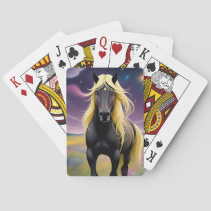 Majestic Black Horse with Flowing Golden Mane Poker Cards