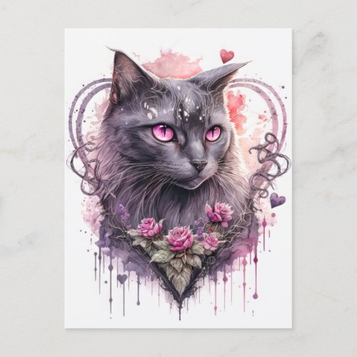 Majestic Black Kitty Cat Witch  Halloween Postcard