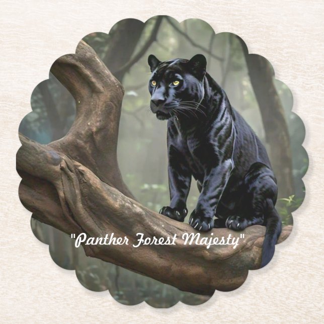  "Majestic Black Panther in Forest" Paper Coaster (Front)