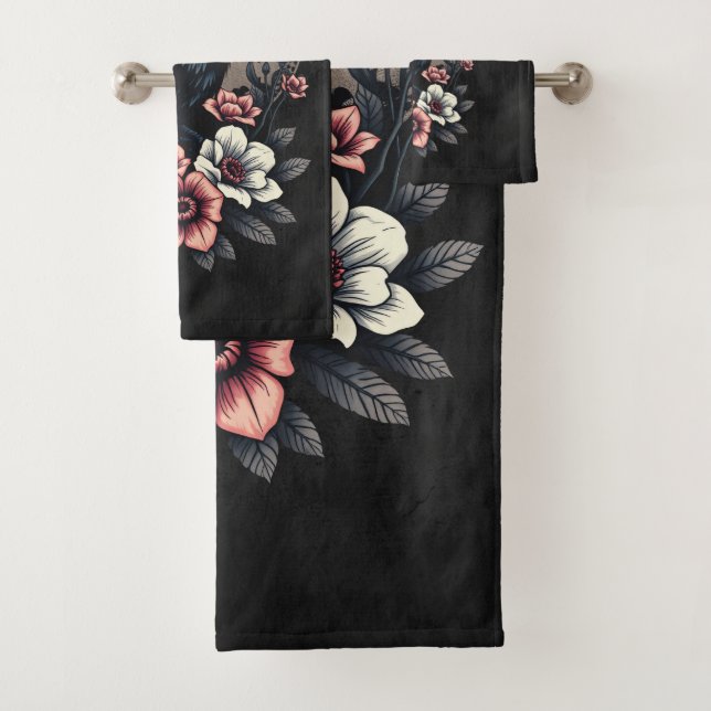 Majestic black raven  bath towel set (Insitu)