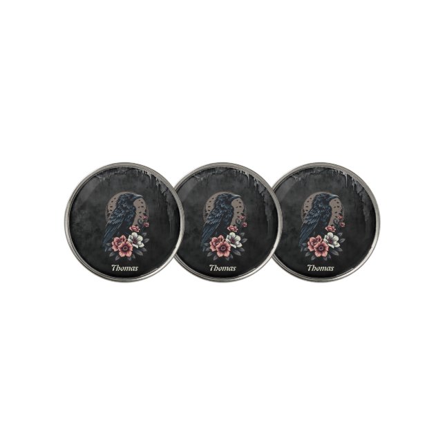 Majestic black raven  golf ball marker (3 Up)