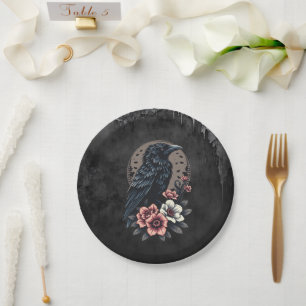 Majestic black raven paper plates