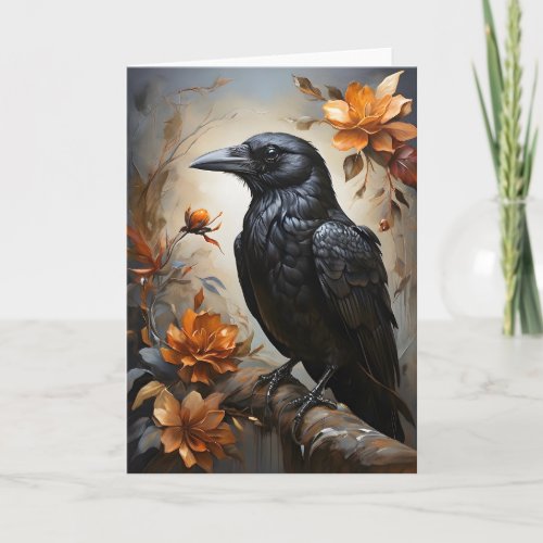 Majestic Black Raven Portrait Trees Moon Blank Card