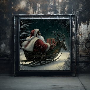 Majestic Black Santa's Magical Sleigh Ride Poster