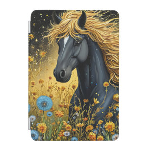 Majestic Black Stallion Amid Vibrant Wildflowers iPad Mini Cover