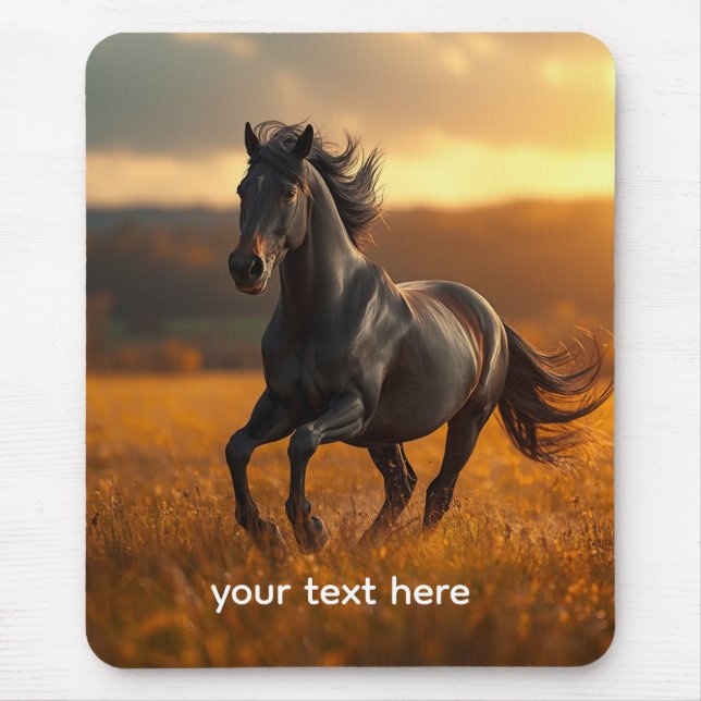 Majestic Black Stallion Autumn Landscape Jigsaw Pu Mouse Pad (Front)