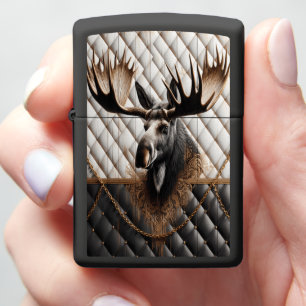 Majestic Black White Moose Leather Painting Zippo Lighter