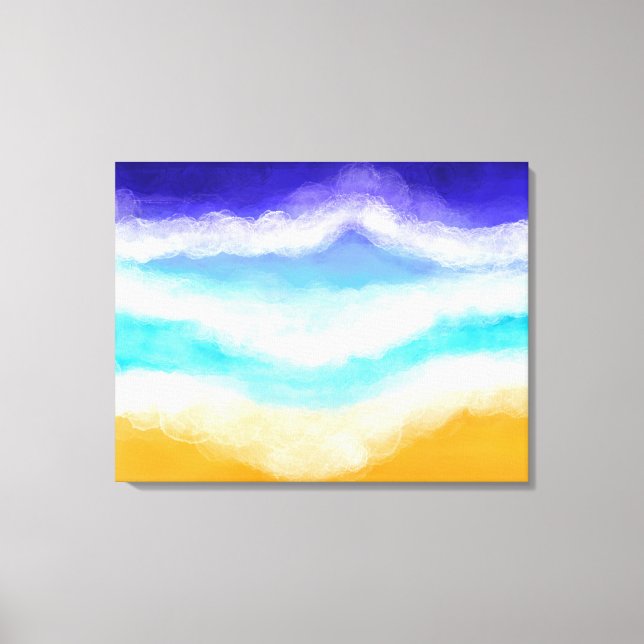 Majestic Blue and Teal Waves on Sandy Shore    Canvas Print (Front)