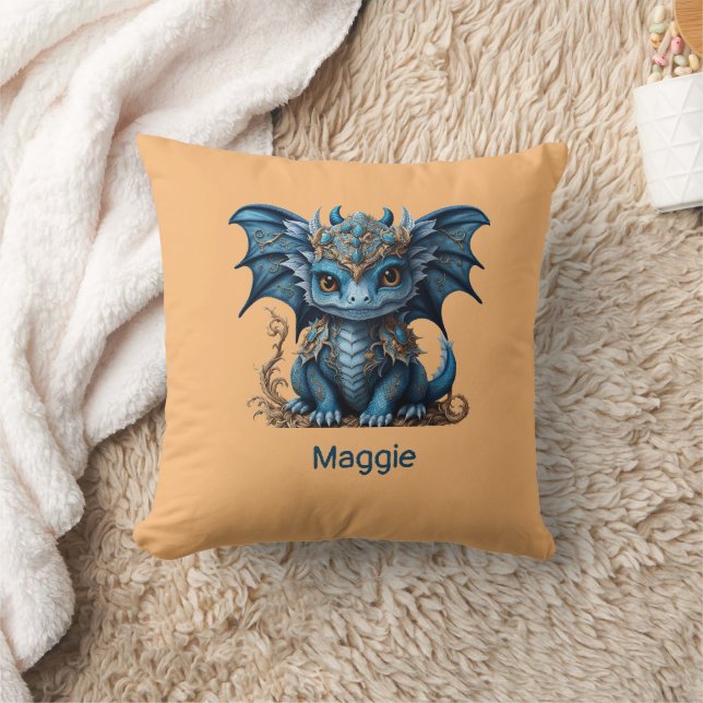 Majestic Blue Baby Dragon Chinese New Year 2024 Throw Pillow (Blanket)