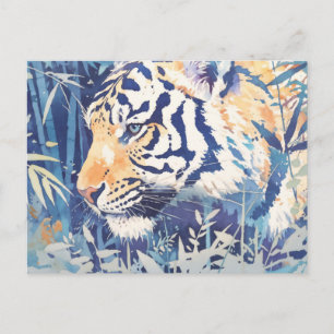 Majestic Blue Eyed Tiger Watercolor Postcard
