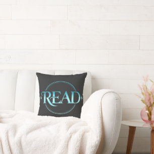 Majestic Blue Glass Typography "READ" Art Throw Pillow
