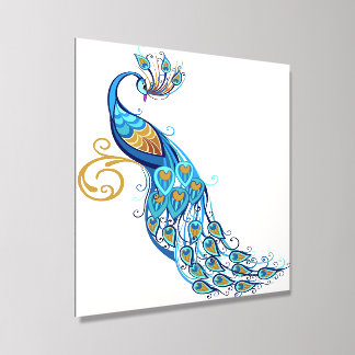 Majestic Blue & Gold Filigree Bird Acrylic Photo Tile