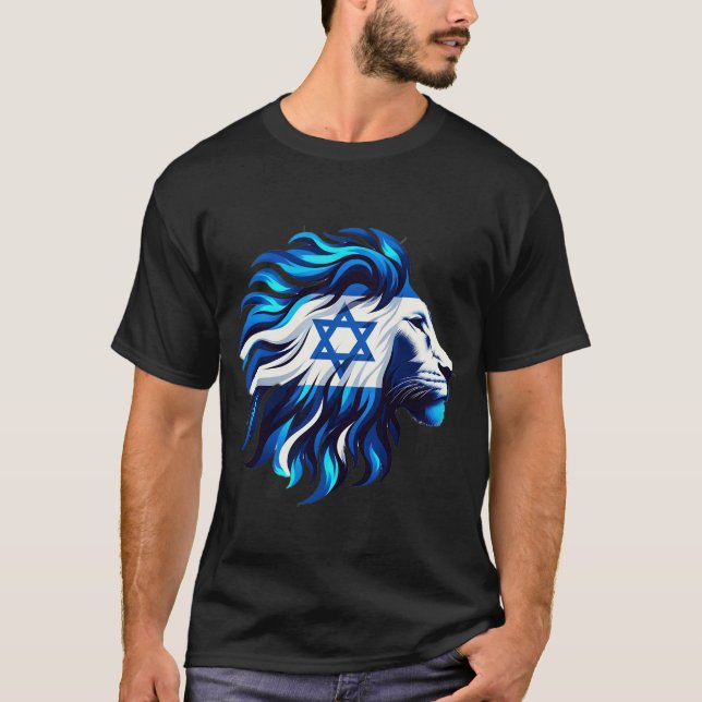 Majestic Blue Lion of Judah with Star of David T-Shirt (Front)