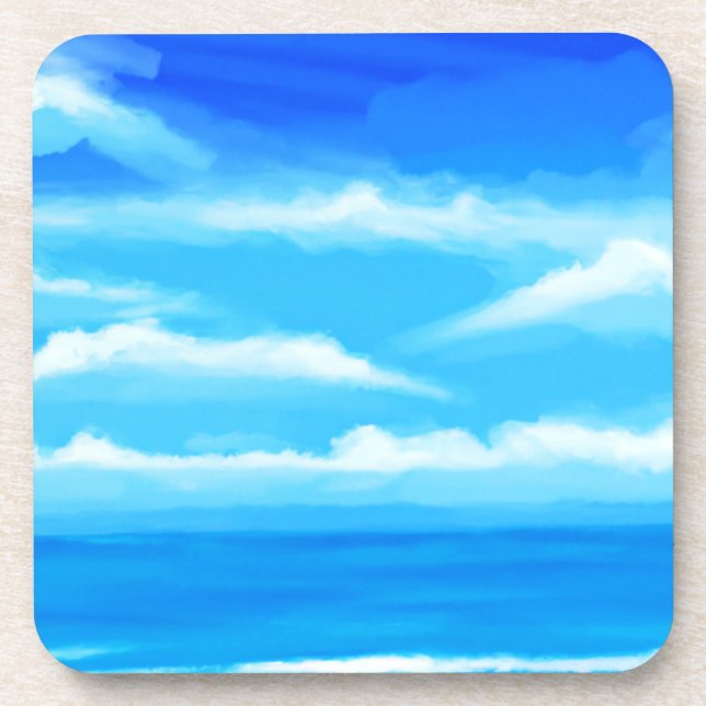 Majestic Blue Sky Painting Beverage Coaster (Front)