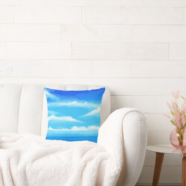 Majestic Blue Sky Painting Throw Pillow (Couch)