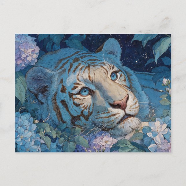 Majestic Blue Tiger in Hydrangea Garden Postcard (Front)