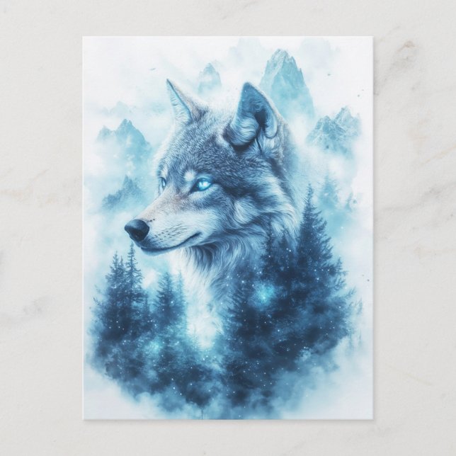 Majestic Blue Wolf and Winter Mountain Postcard (Front)