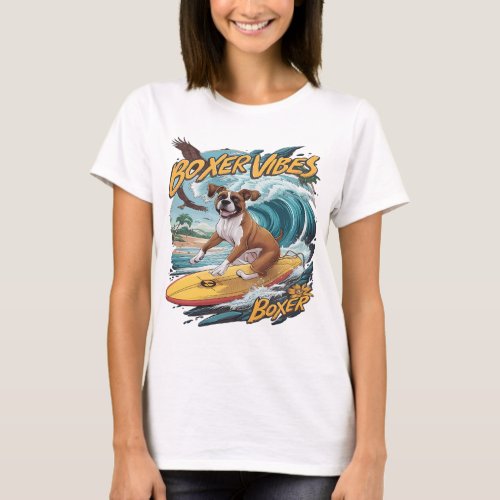 Majestic Boxer Dog Surfing T_Shirt